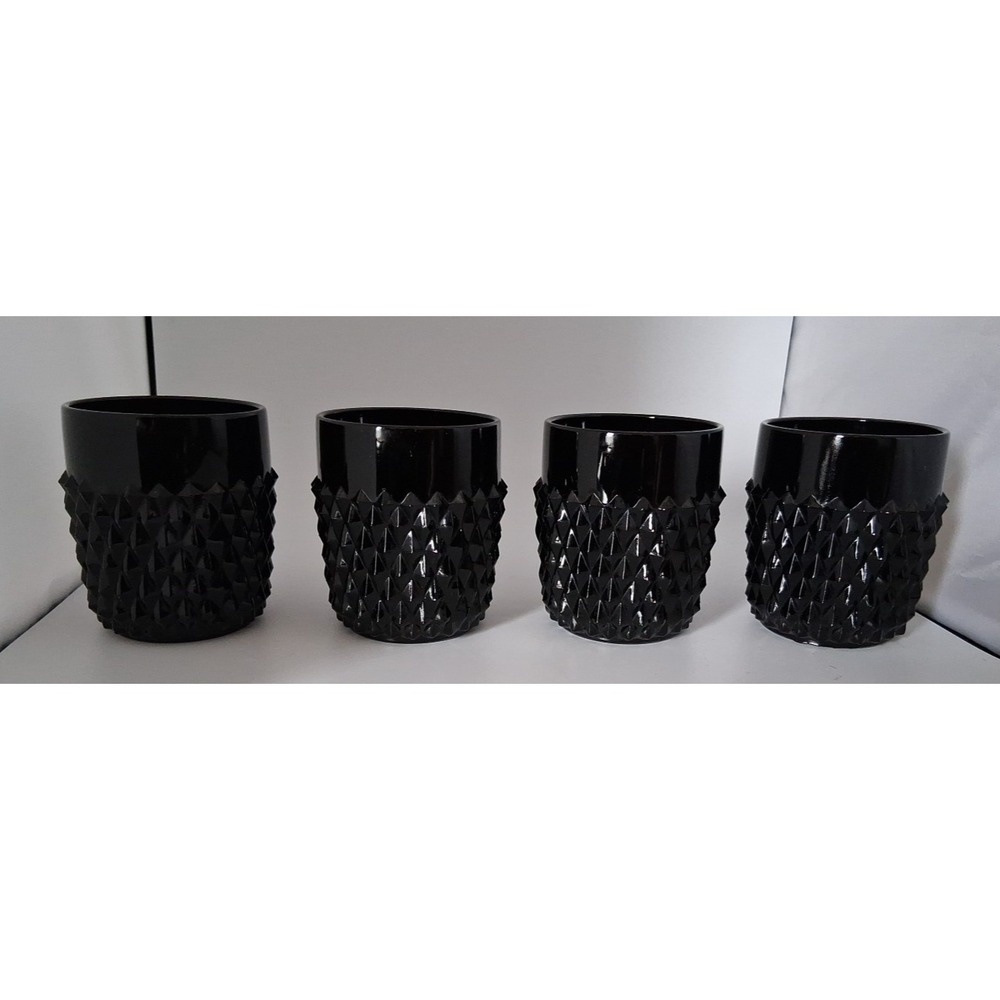 Set of 4 Vintage Indiana Glass Tiara Cameo Black Diamond Point Tumblers